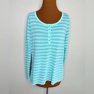 Mossimo Supply Co. Green Gray Striped Long Sleeve Henley Style Tee Size XL